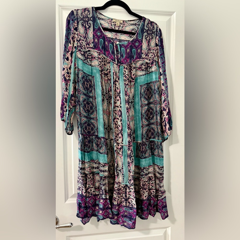 Lucky Brand Teal and Purple Paisley Drop waist dress